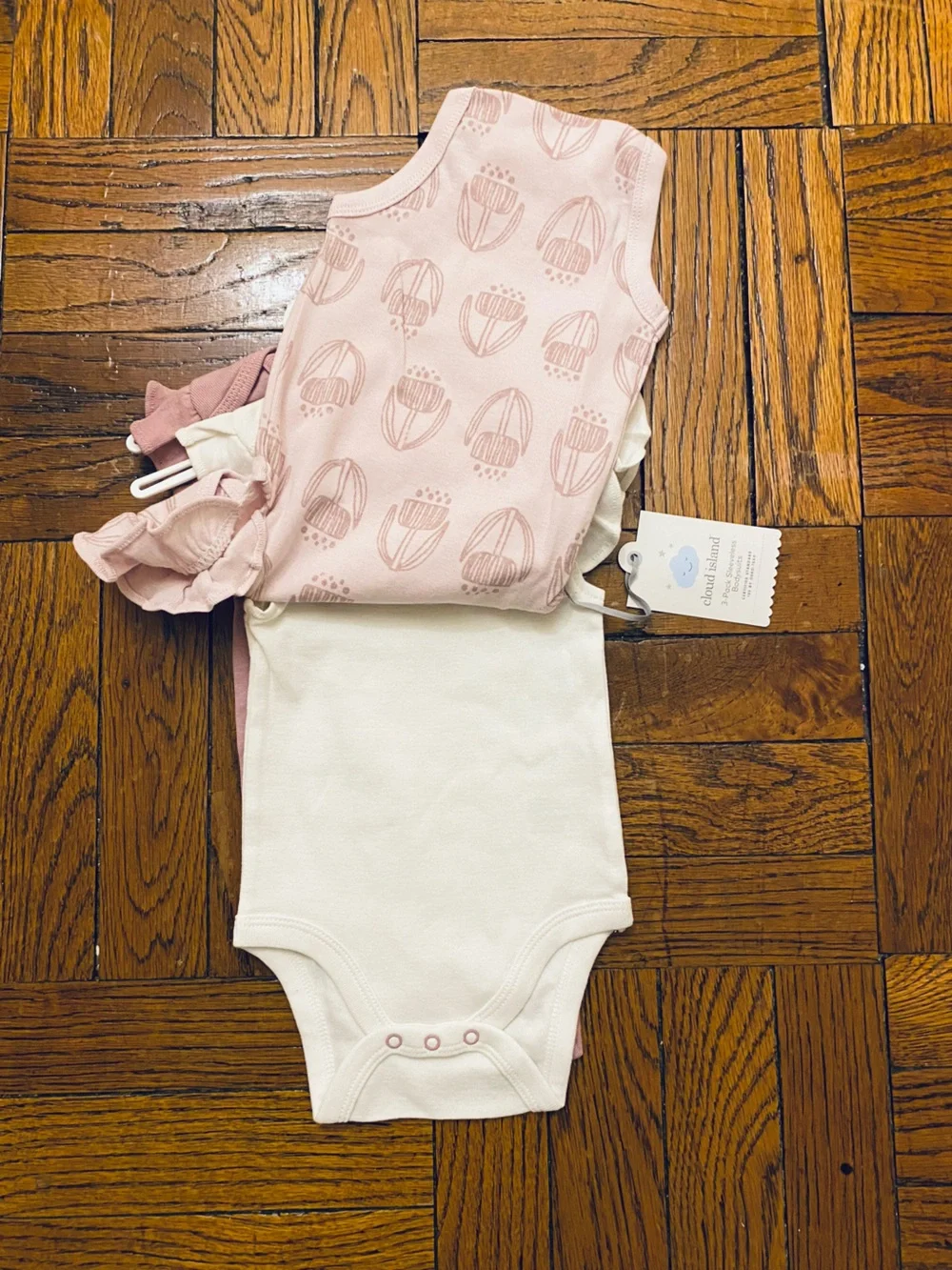 cloud island Pink Floral Print Ruffle Sleeve One-Piece (3-Pack)